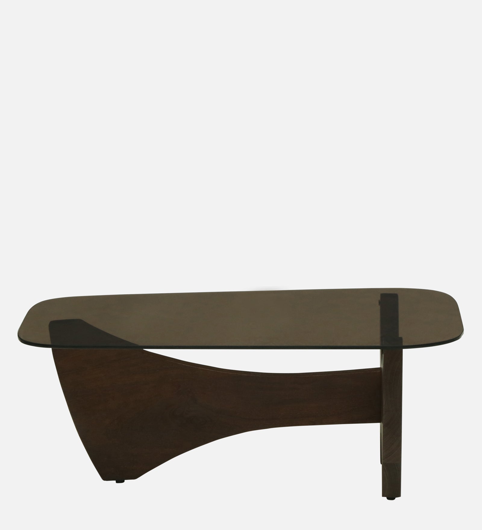 Smoked Glass Coffee Table with Sculptural Dark Wood Base - alternate view 2