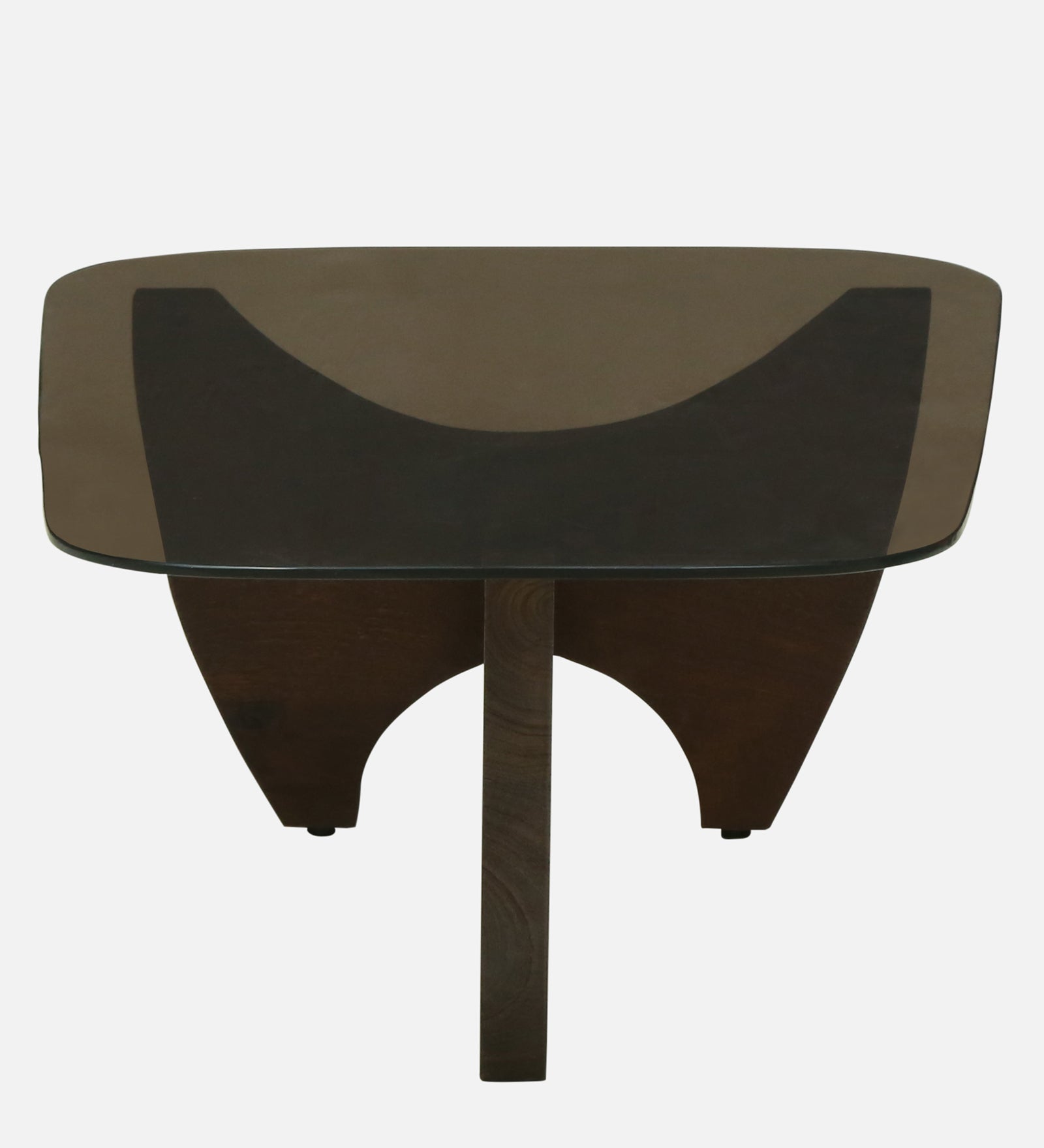 Smoked Glass Coffee Table with Sculptural Dark Wood Base - alternate view 4