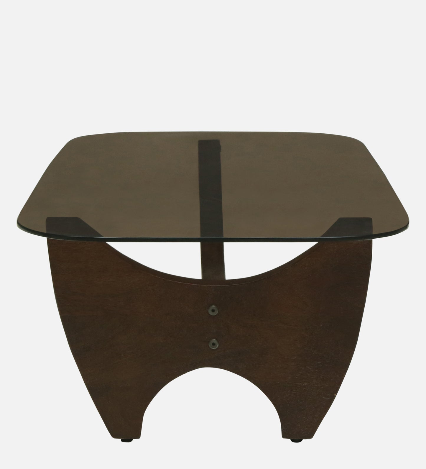 Smoked Glass Coffee Table with Sculptural Dark Wood Base - alternate view 5