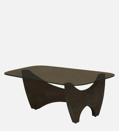 Smoked Glass Coffee Table with Sculptural Dark Wood Base - alternate view 6
