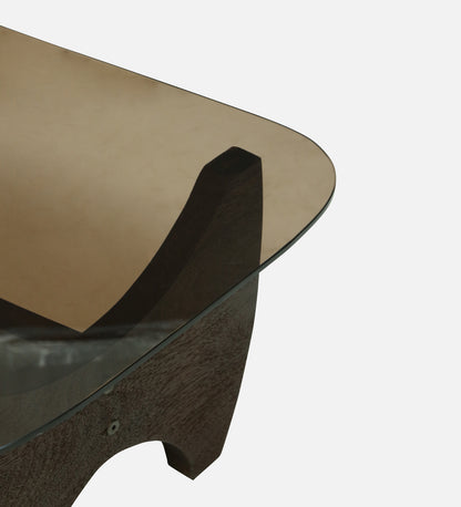 Smoked Glass Coffee Table with Sculptural Dark Wood Base - alternate view 7