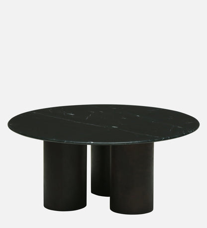 Round Black Marble Coffee Table with Triple Cylindrical Base - alternate view 3