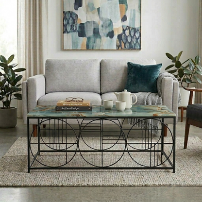 Black Metal Base and Green Porcelian Top Coffee Table