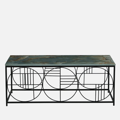Black Metal Base and Green Porcelian Top Coffee Table - front view