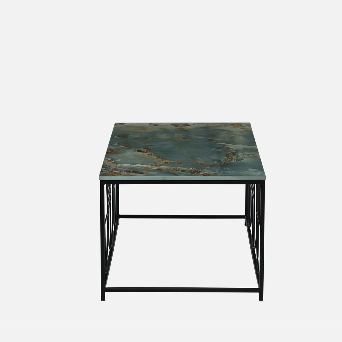 Black Metal Base and Green Porcelian Top Coffee Table - side view
