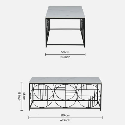 Black Metal Base and White Porcelian Top Coffee Table - dimensions