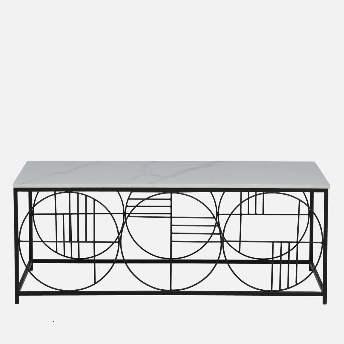 Black Metal Base and White Porcelian Top Coffee Table - front view