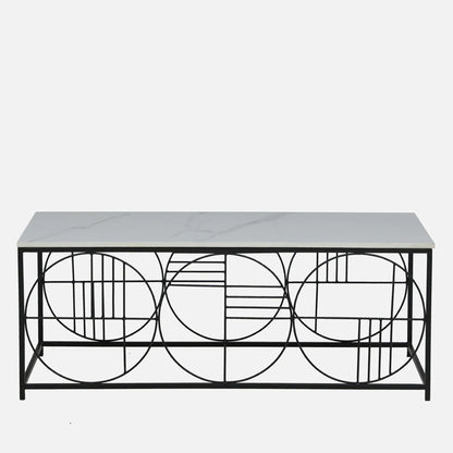 Black Metal Base and White Porcelian Top Coffee Table - front view