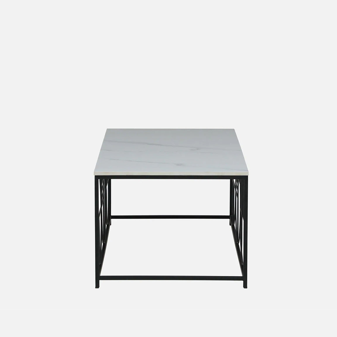 Black Metal Base and White Porcelian Top Coffee Table - side view