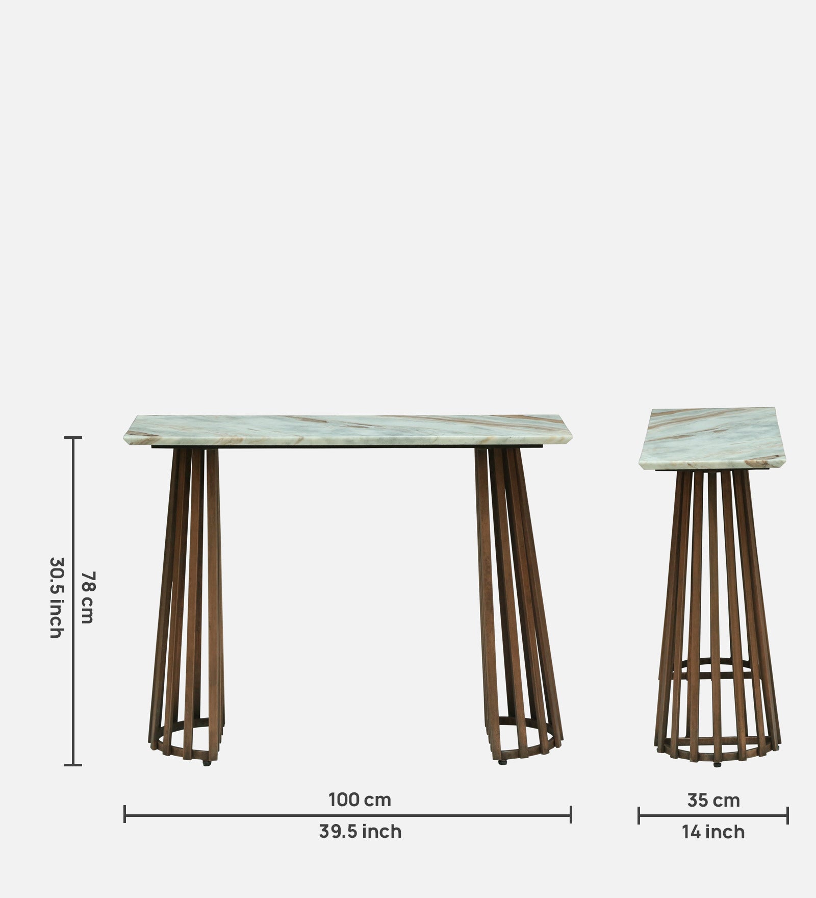 Console Table with Light Marble Top and Dual Slatted Dark Wood Legs - alternate view 8