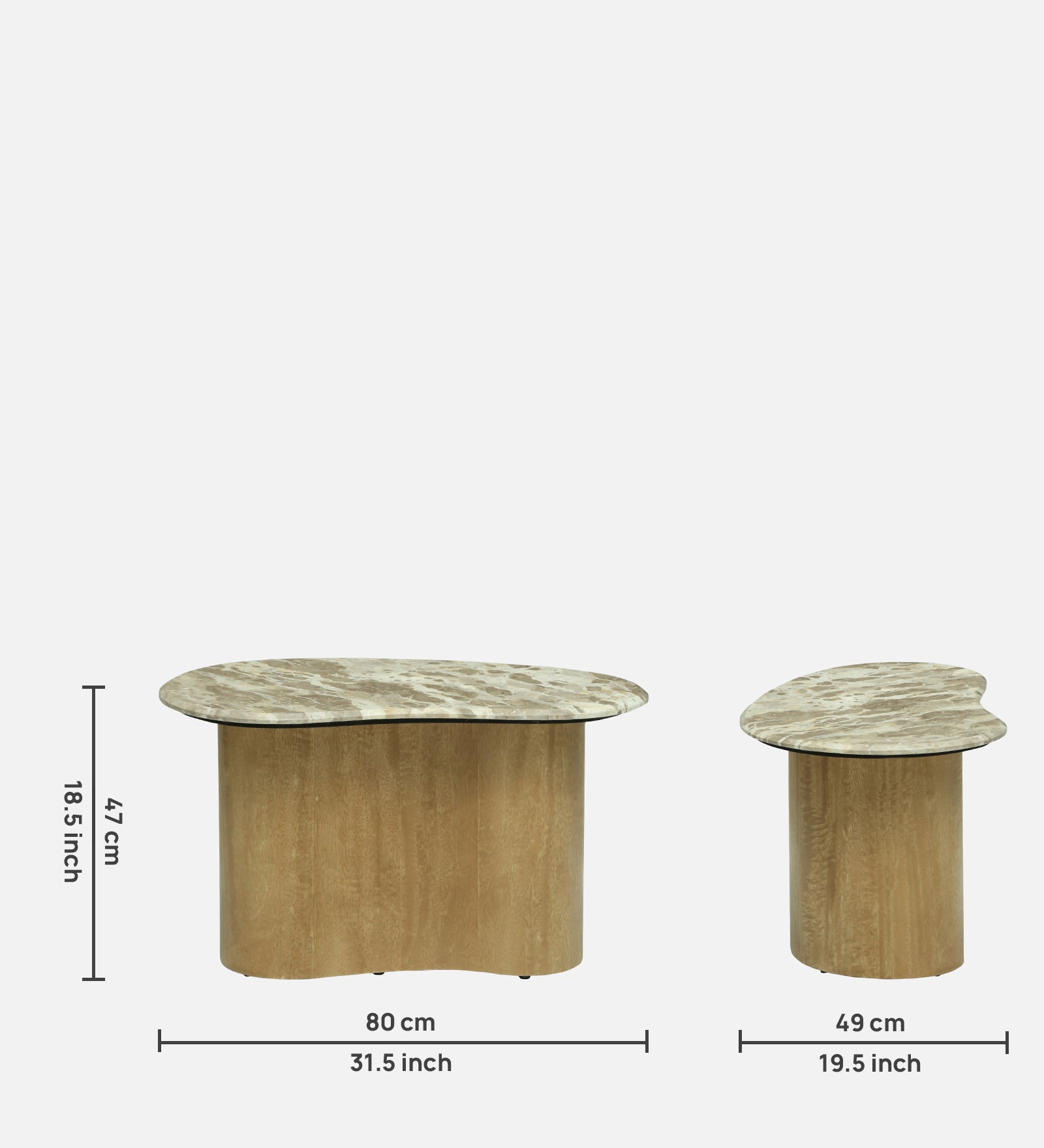 Set of 2 Organic Nesting Coffee Tables with Beige Marble Top and Mango Wood Base - alternate view 5