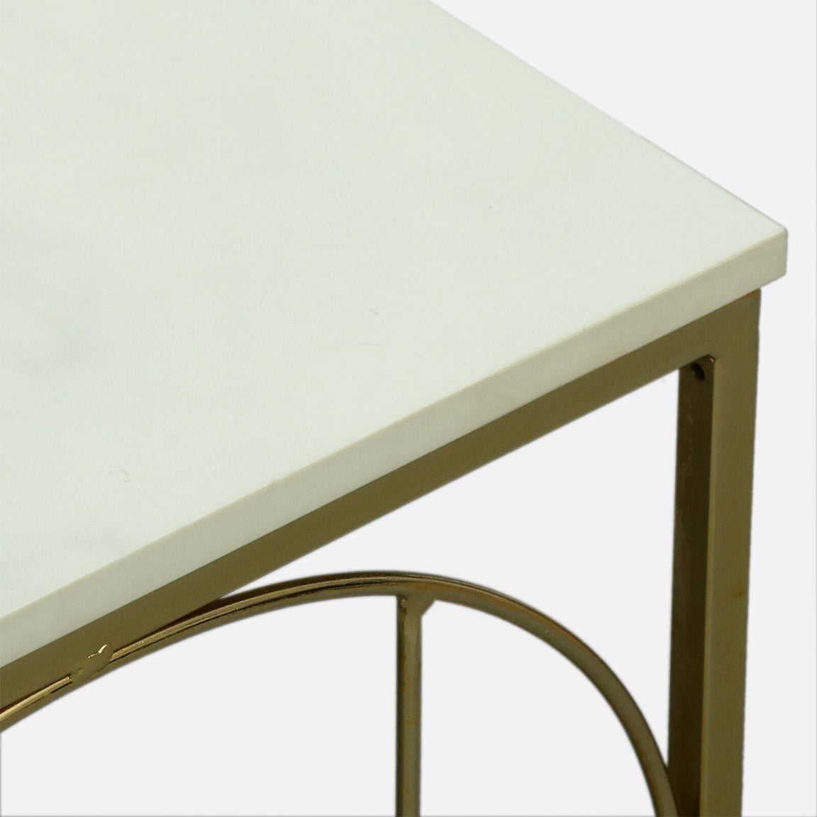Electroplated Golden Metal Base and White Porcelian Top Coffee Table - close-up detail