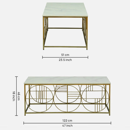 Electroplated Golden Metal Base and White Porcelian Top Coffee Table - dimensions