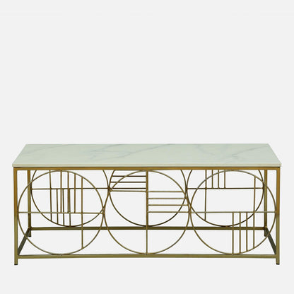 Electroplated Golden Metal Base and White Porcelian Top Coffee Table - front view