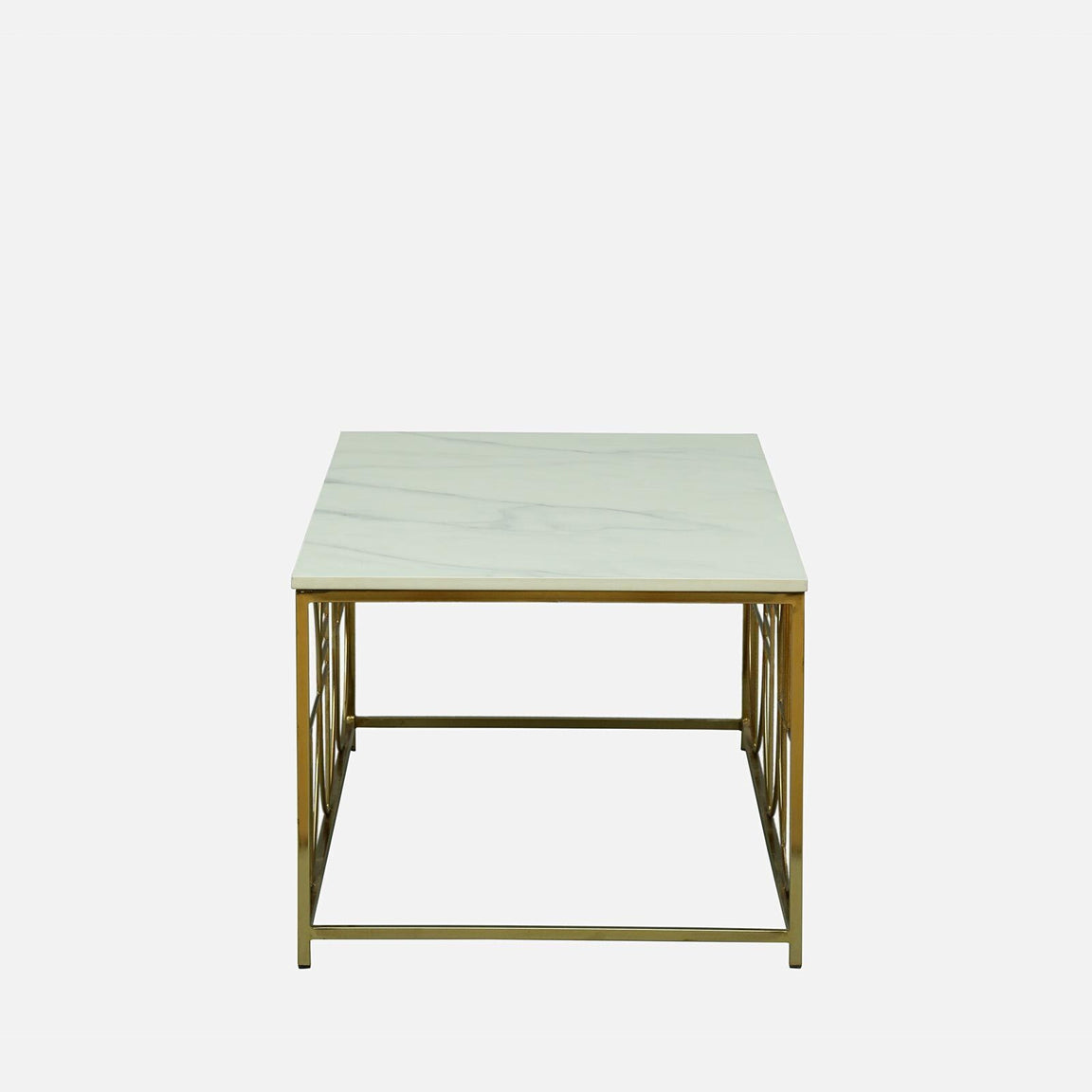 Electroplated Golden Metal Base and White Porcelian Top Coffee Table - side view