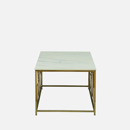 Electroplated Golden Metal Base and White Porcelian Top Coffee Table - side view