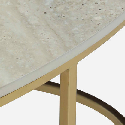Electroplated Golden Metal Coffee Table with Travertine Top - close-up detail