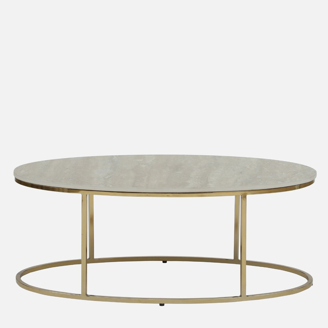 Electroplated Golden Metal Coffee Table with Travertine Top - front view