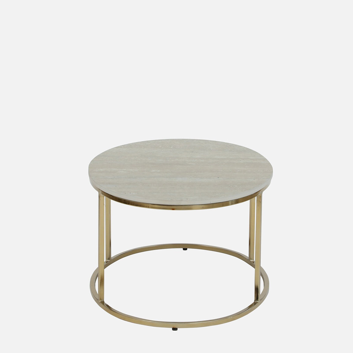 Electroplated Golden Metal Coffee Table with Travertine Top - side view