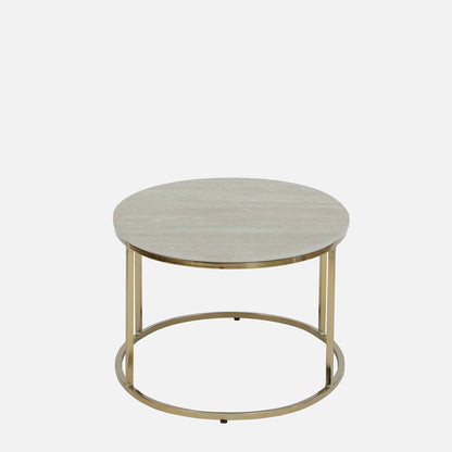 Electroplated Golden Metal Coffee Table with Travertine Top - side view