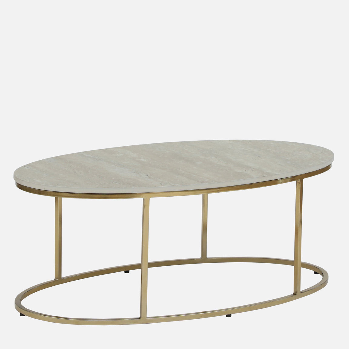 Electroplated Golden Metal Coffee Table with Travertine Top