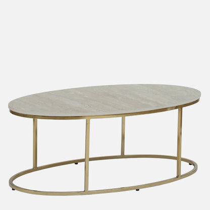 Electroplated Golden Metal Coffee Table with Travertine Top