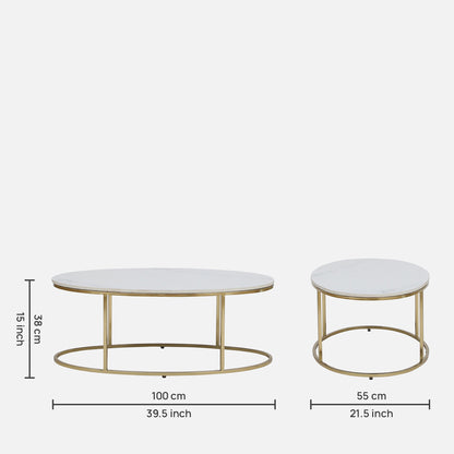 Electroplated Golden Metal Coffee Table with White Porcelain Top - dimensions