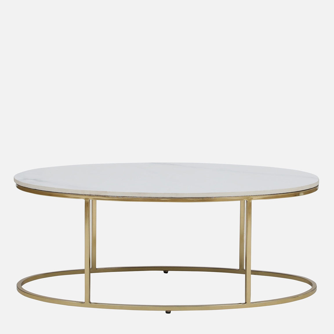 Electroplated Golden Metal Coffee Table with White Porcelain Top - front view