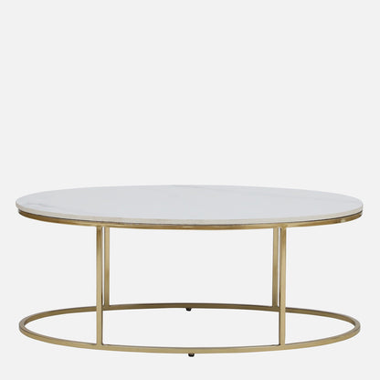 Electroplated Golden Metal Coffee Table with White Porcelain Top - front view