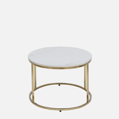 Electroplated Golden Metal Coffee Table with White Porcelain Top - side view