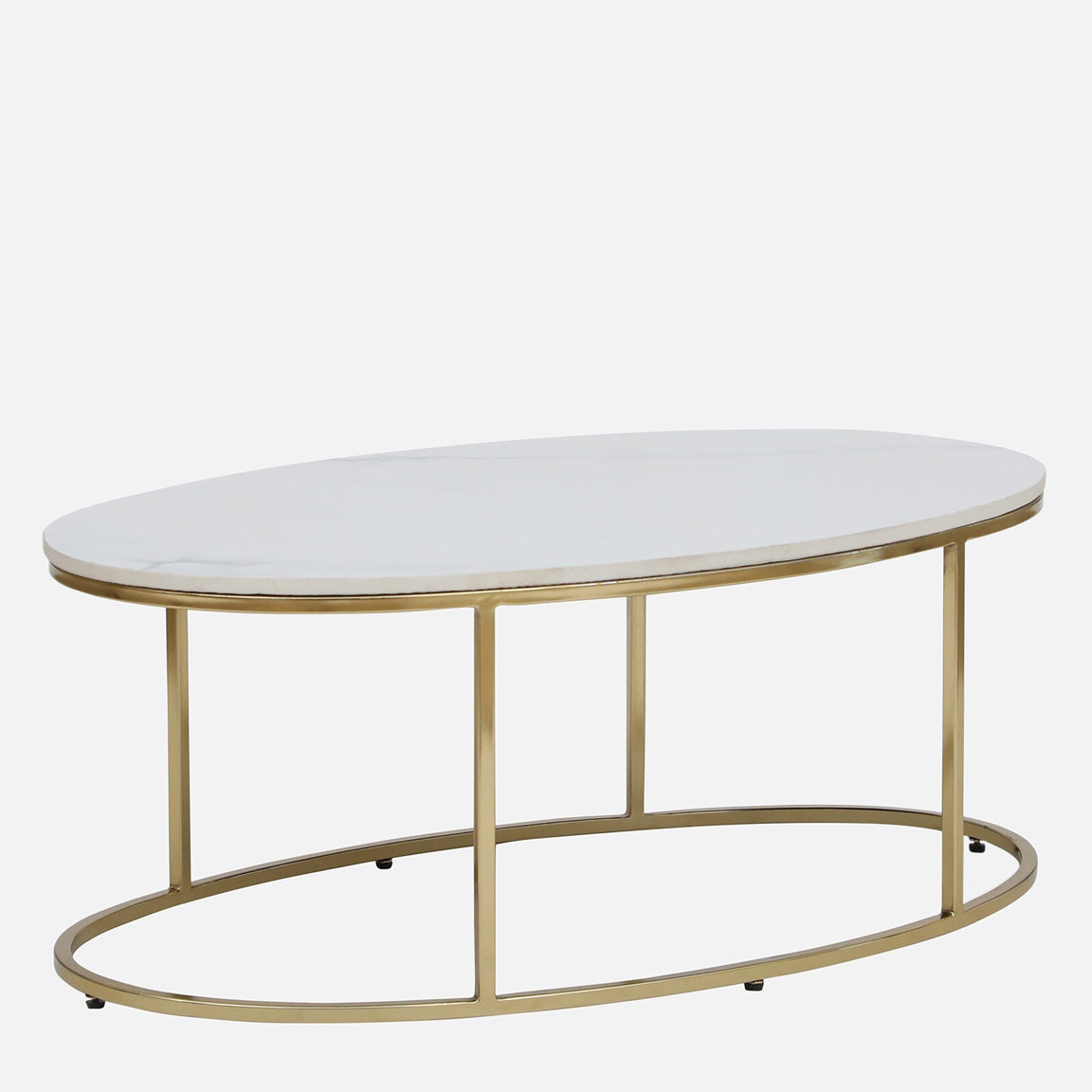 Electroplated Golden Metal Coffee Table with White Porcelain Top