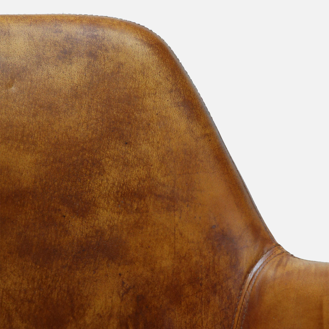 Genuine Leather Lounge Chair in Antique Tan Color with Metal Legs - back view