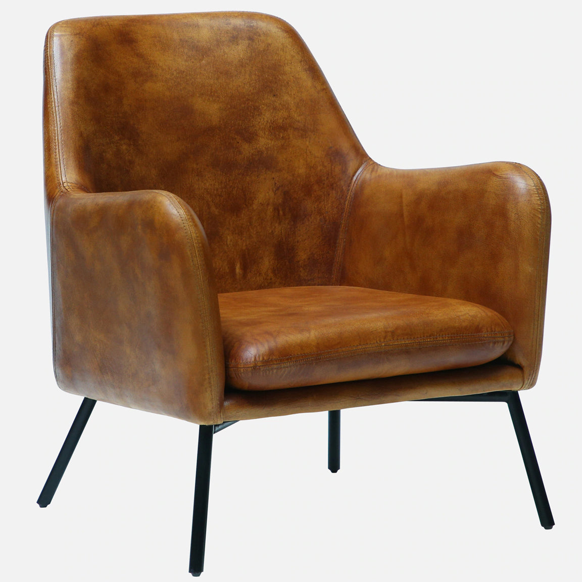 Genuine Leather Lounge Chair in Antique Tan Color with Metal Legs