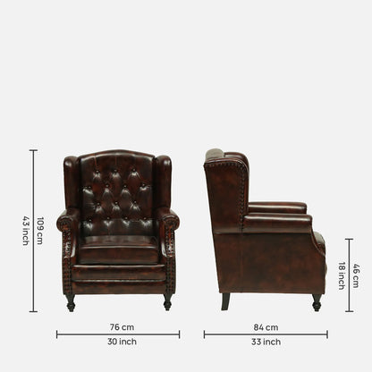 Leather Lounge Chair in Brown Finish - dimensions