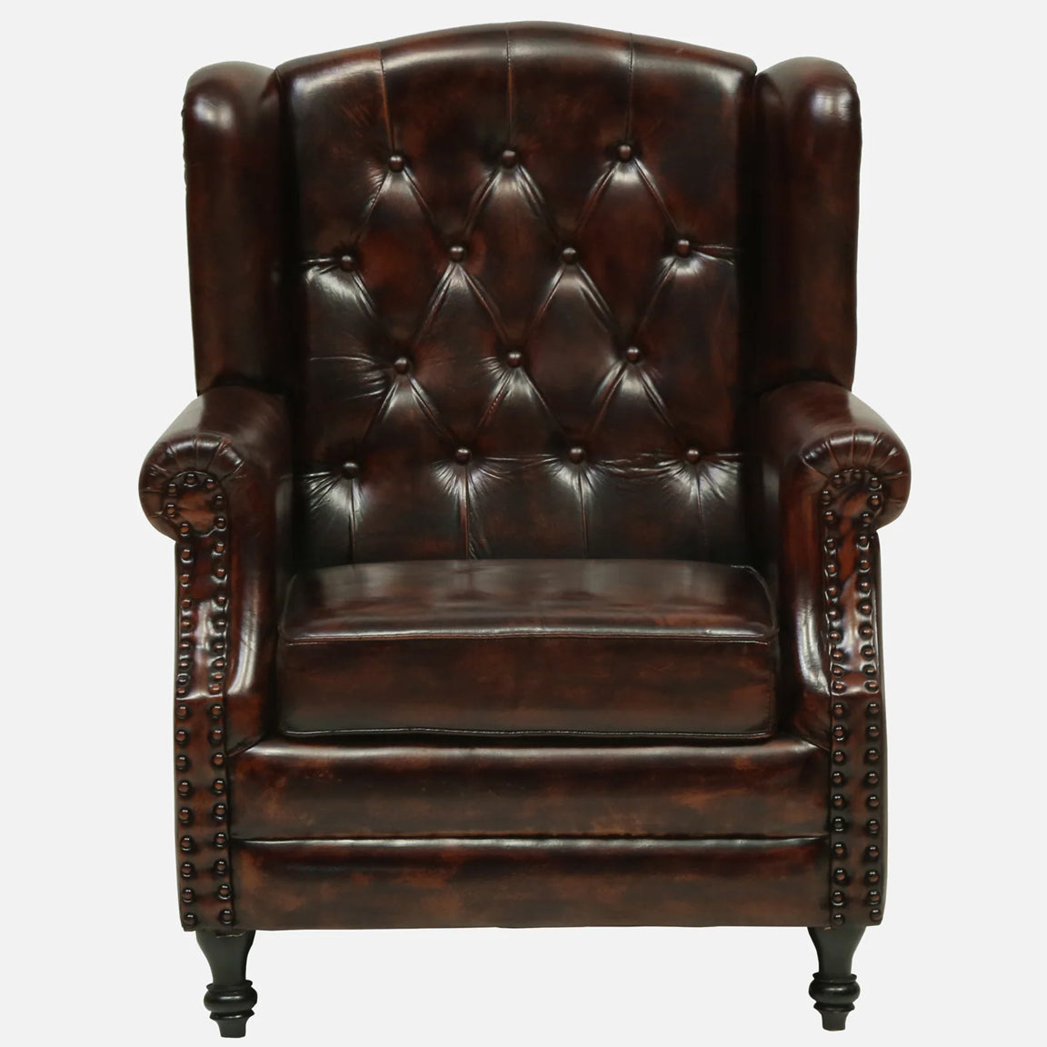 Leather Lounge Chair in Brown Finish - front view