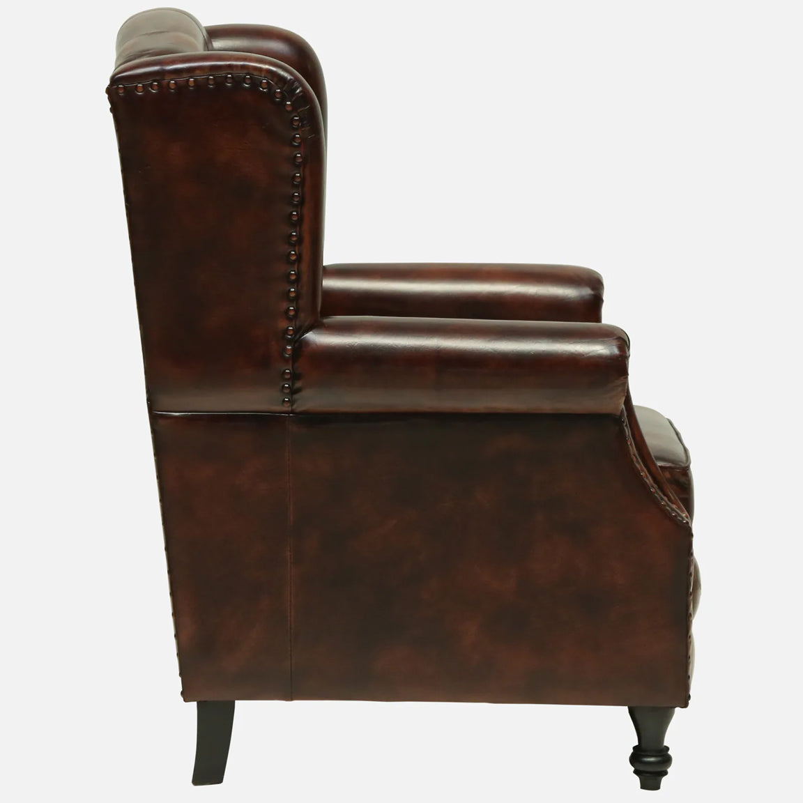 Leather Lounge Chair in Brown Finish - side view