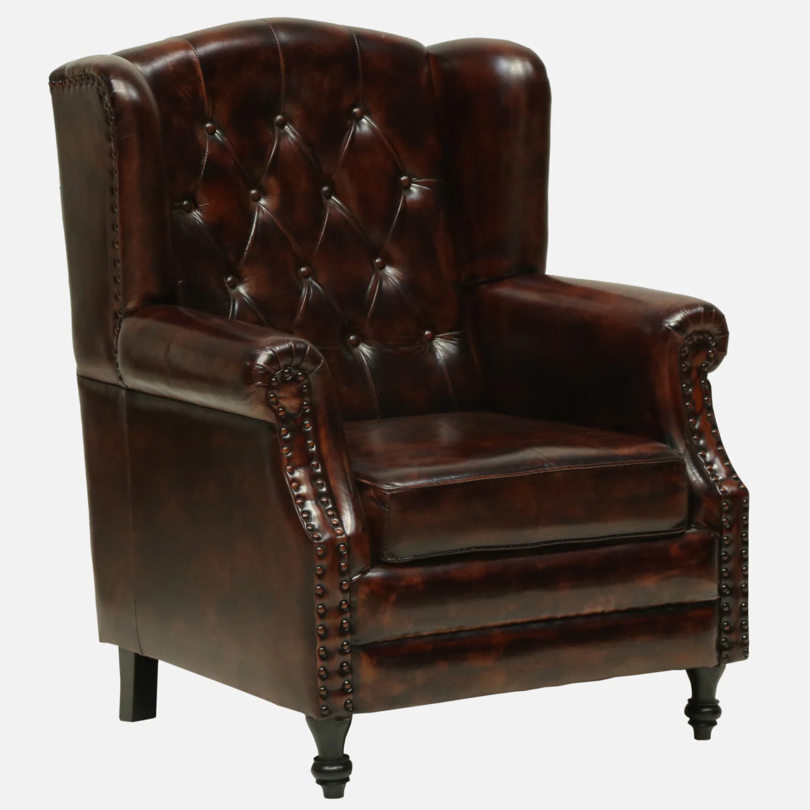 Leather Lounge Chair in Brown Finish