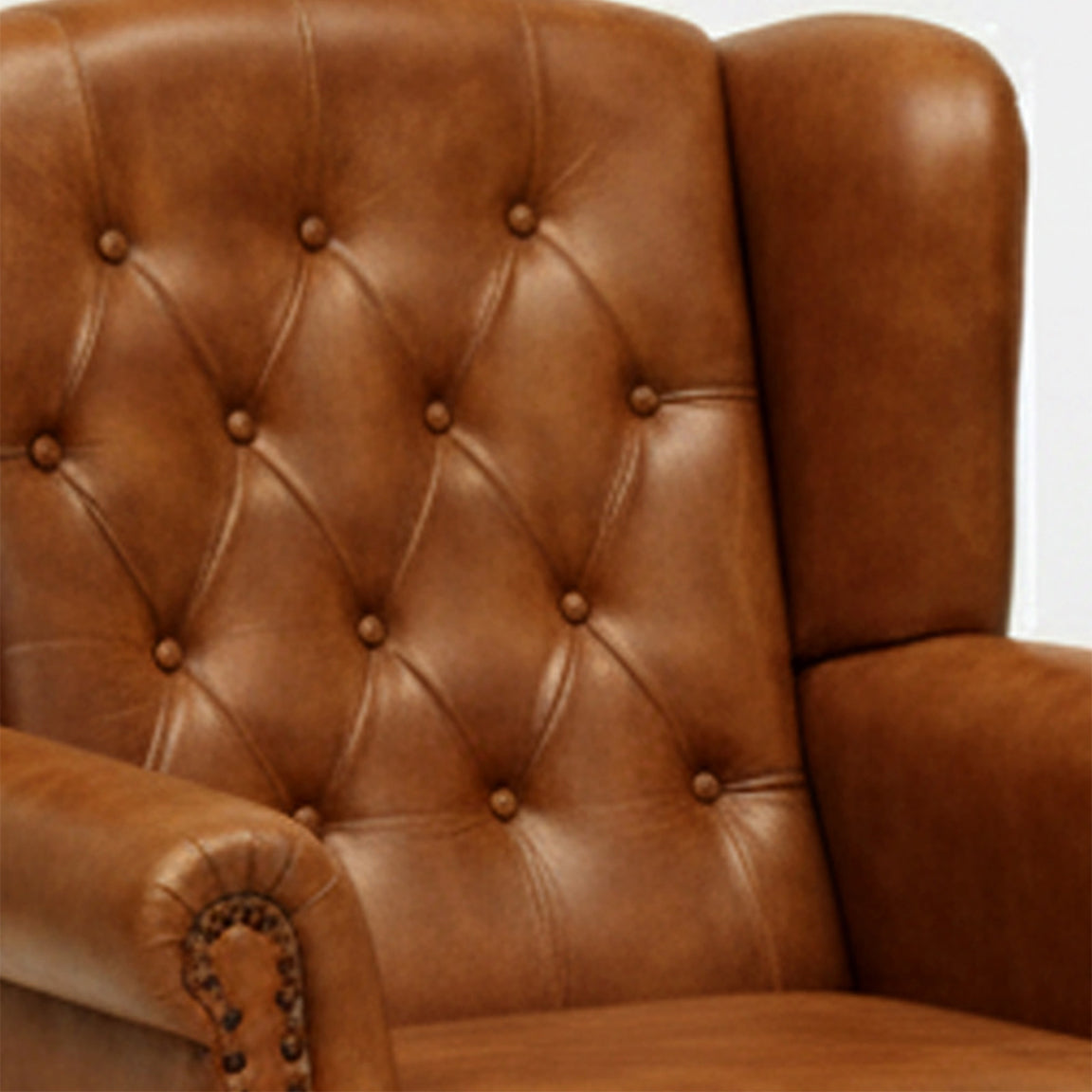 Leather Lounge Chair in Tan Finish - detail view