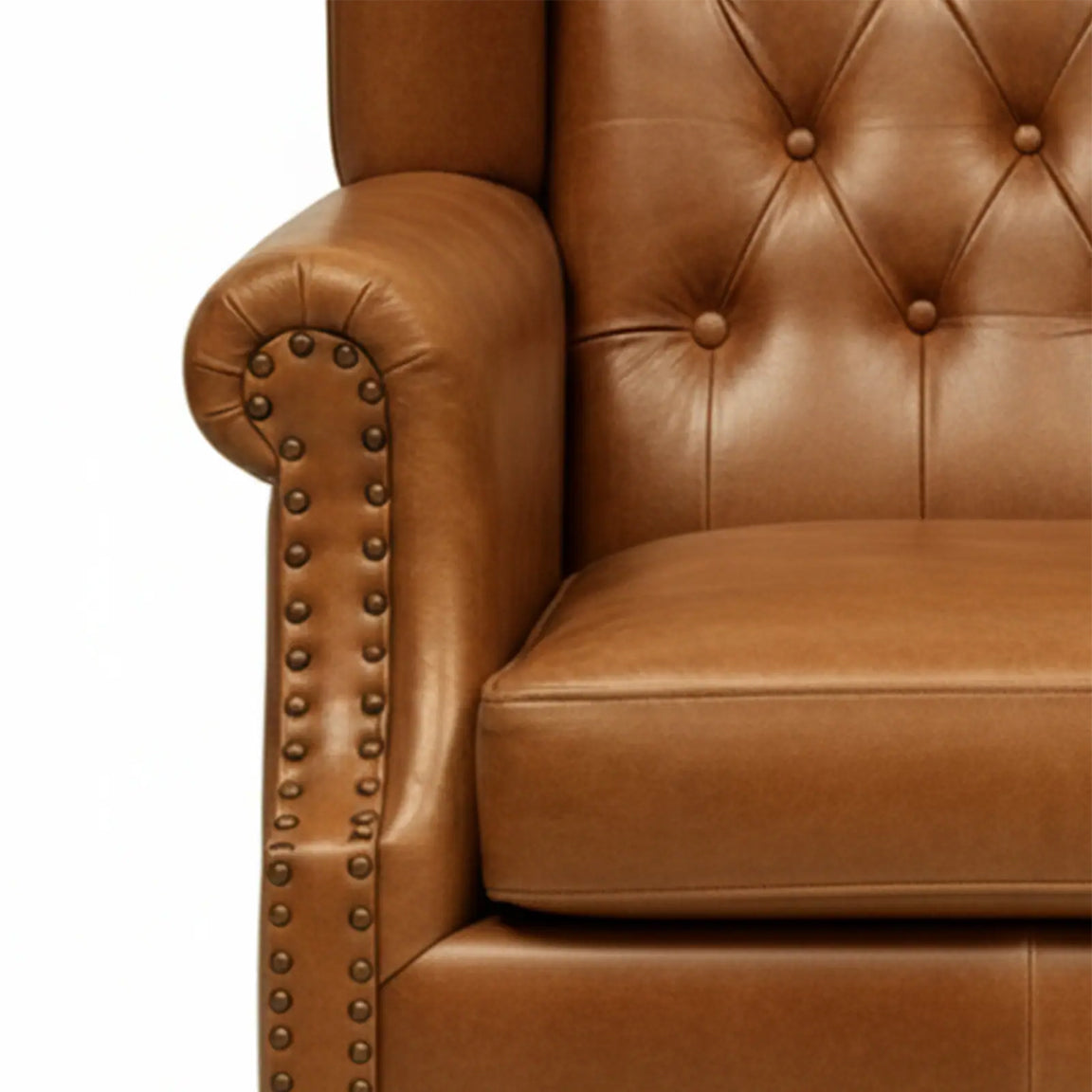 Leather Lounge Chair in Tan Finish - close-up detail