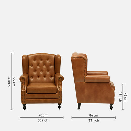 Leather Lounge Chair in Tan Finish - dimensions