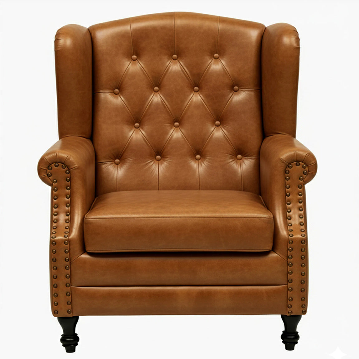 Leather Lounge Chair in Tan Finish - front view
