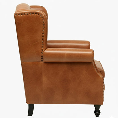 Leather Lounge Chair in Tan Finish - side view