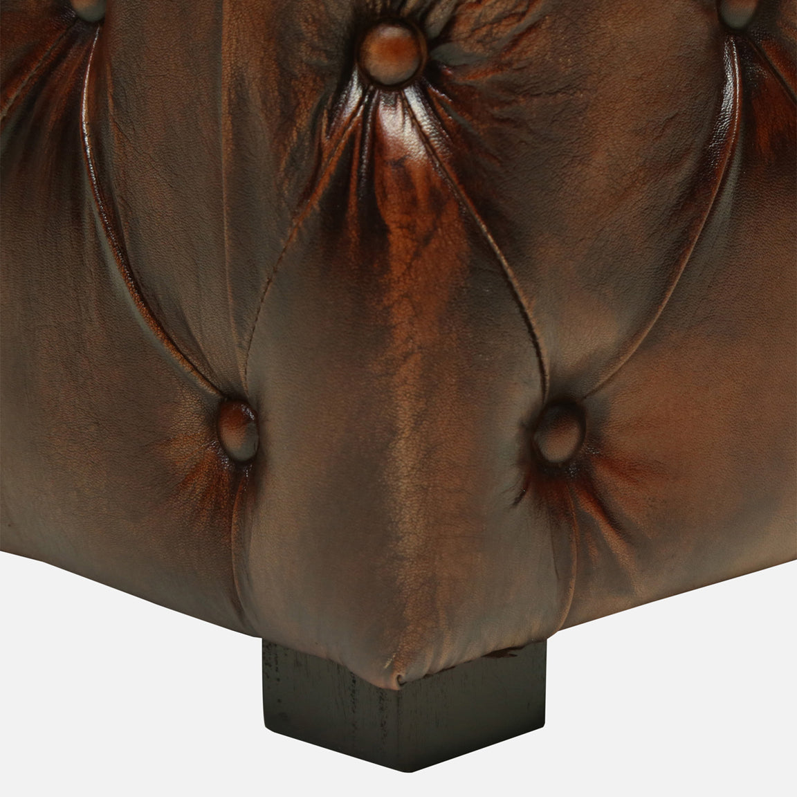 Leather Pouffe in Brown Finish - detail view