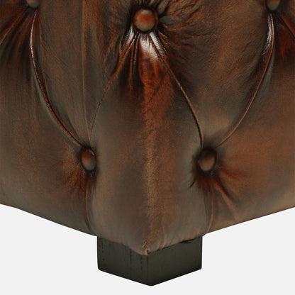 Leather Pouffe in Brown Finish - detail view