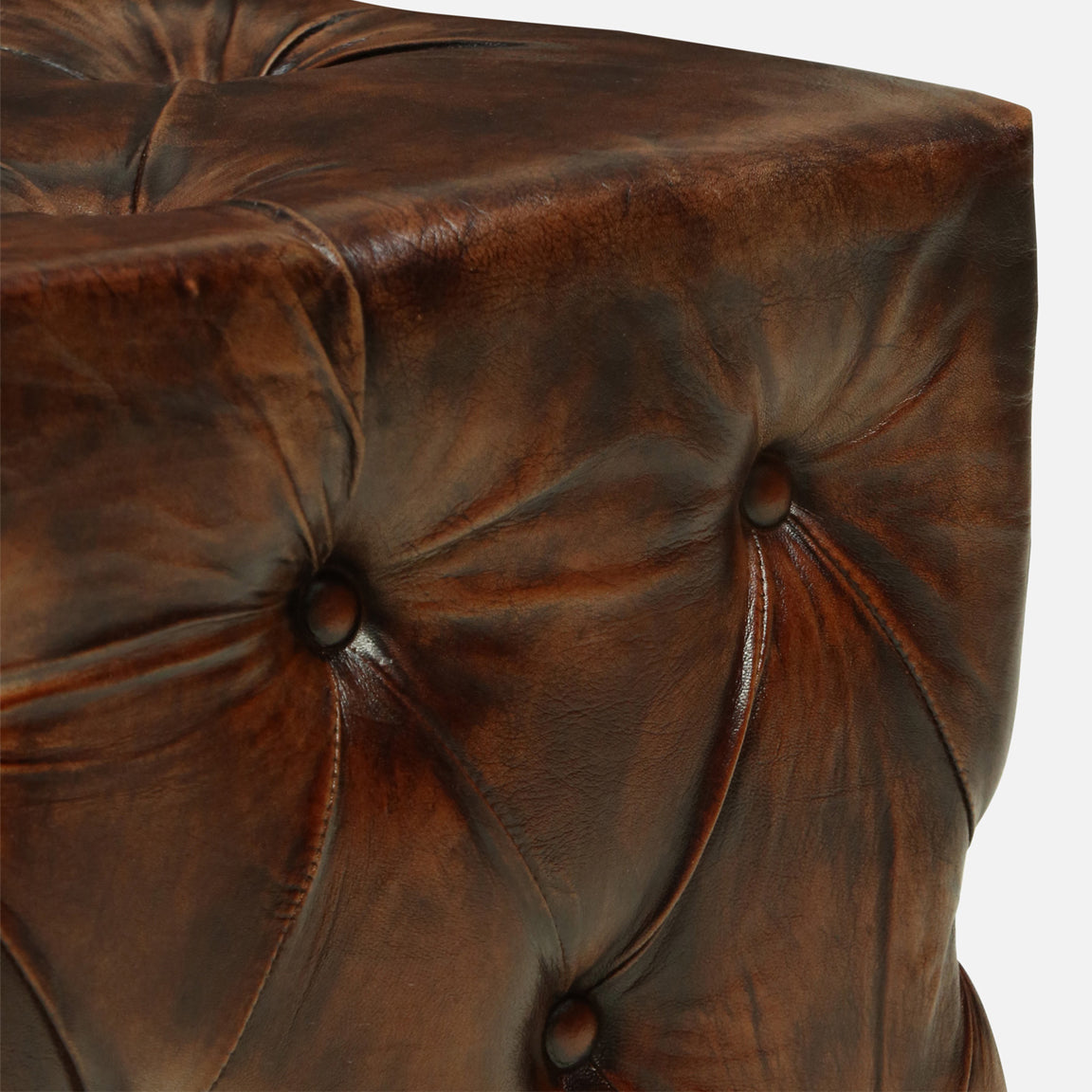 Leather Pouffe in Brown Finish - close-up detail