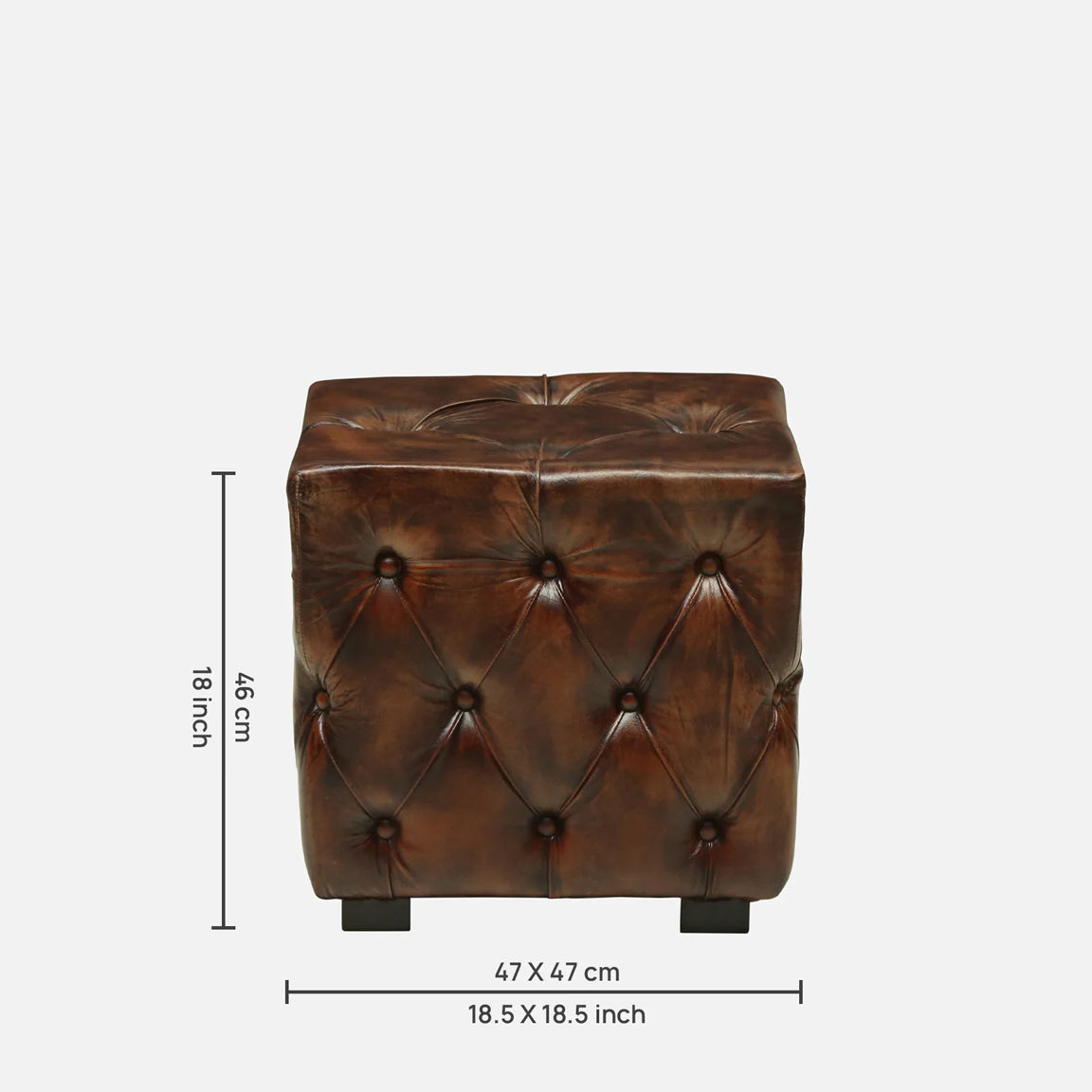 Leather Pouffe in Brown Finish - dimensions
