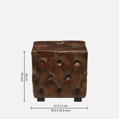 Leather Pouffe in Brown Finish - dimensions