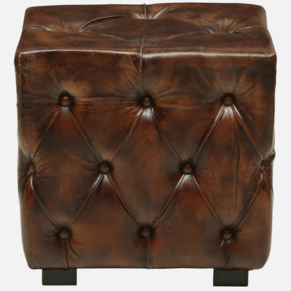 Leather Pouffe in Brown Finish - front view
