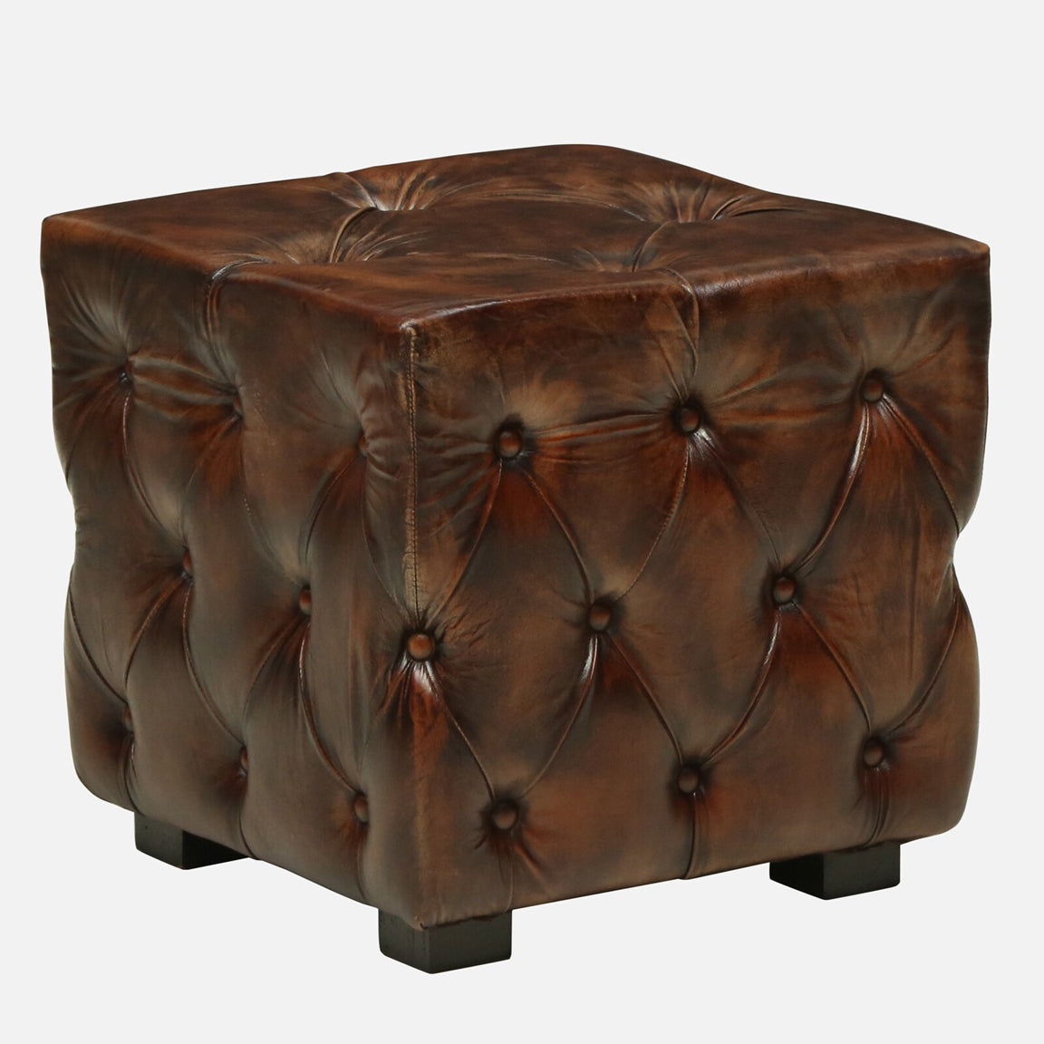 Leather Pouffe in Brown Finish