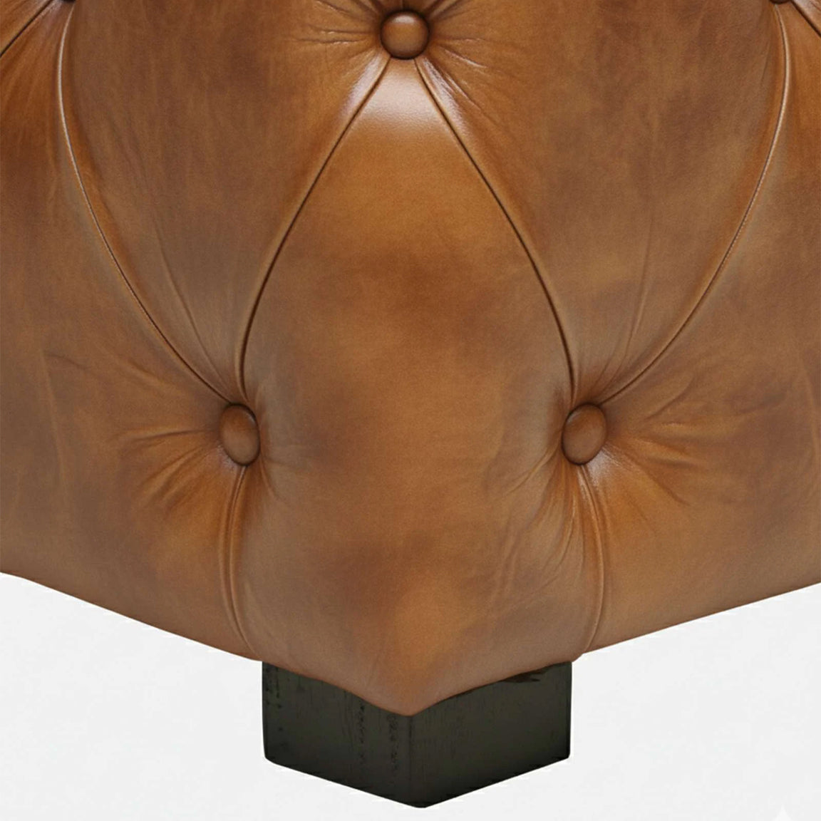 Leather Pouffe in Tan Finish - detail view